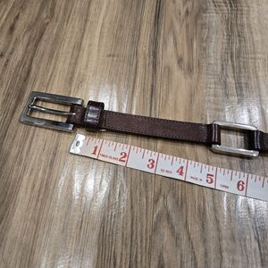 Eddie Bauer Dark Brown Leather Belt with Silver Buckle